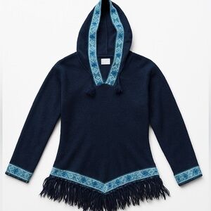 100% Baby Alpaca Wool Fringe Hooded Hoodie Knit Tassel Peru Pullover Sweater S